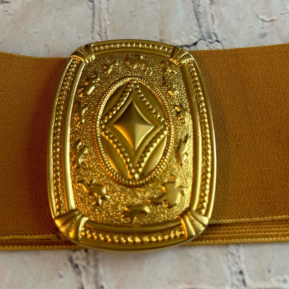 VINTAGE PEARL (1990) MUSTARD GOLD STRETCH WIDE BELT WOMENS SIZE MEDIUM - Picture 8 of 11